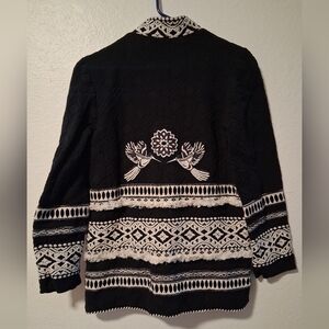 Anthropology Cartonnier Black Geometric Woven Embroidered Birds Over Coat